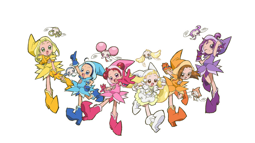 6+girls, ahoge, ankle_boots, aqua_dress, aqua_eyes, aqua_hair, aqua_hat, aqua_sleeves