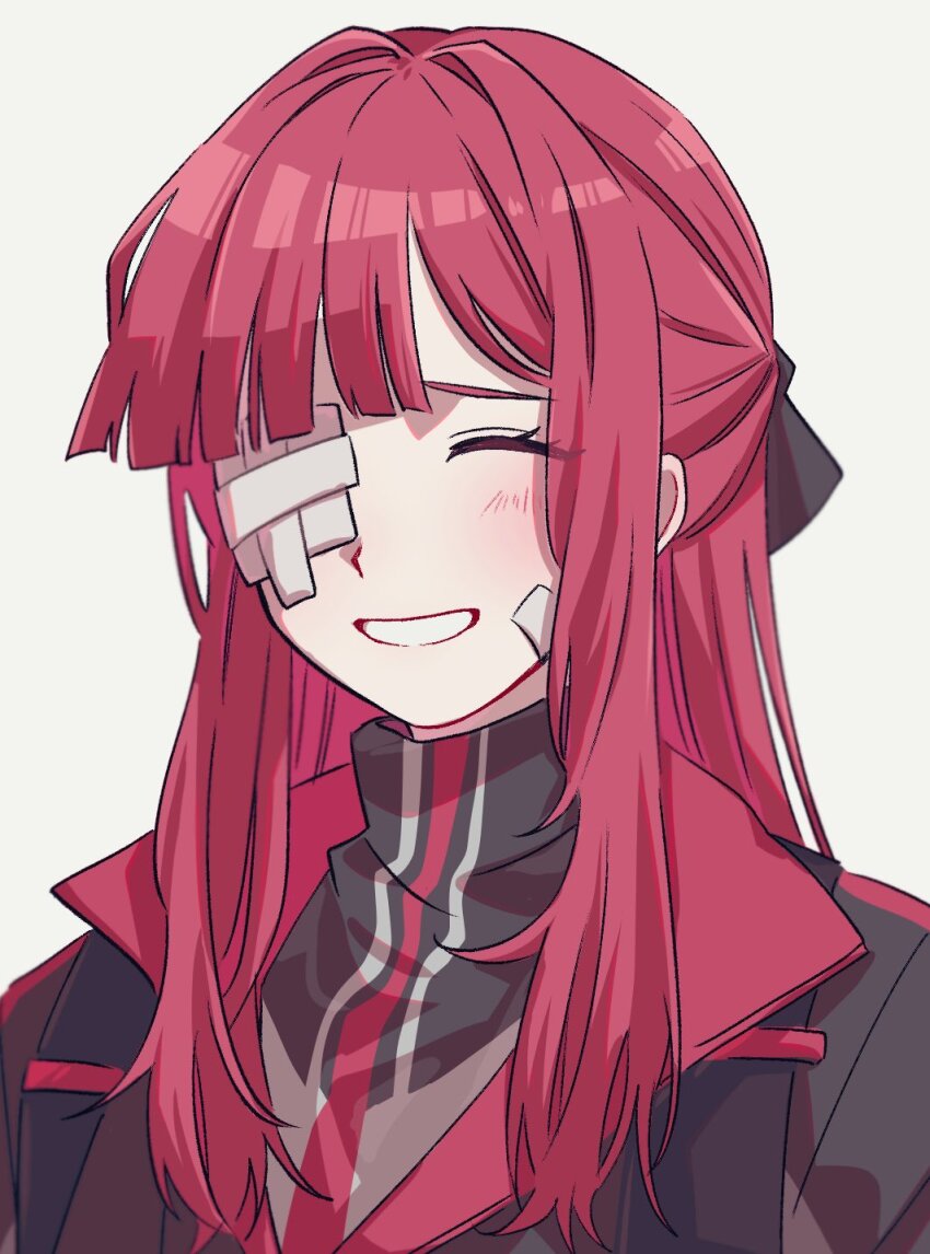 1girl, bandaid, bandaid_on_eye, bandaid_on_face, blunt_bangs, blush, closed_eyes, eipenor