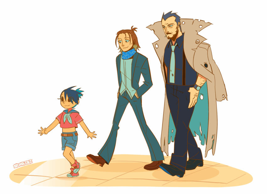 1girl, 2boys, ace_attorney, ace_attorney_investigations, animated, animated_gif, artist_name, beard