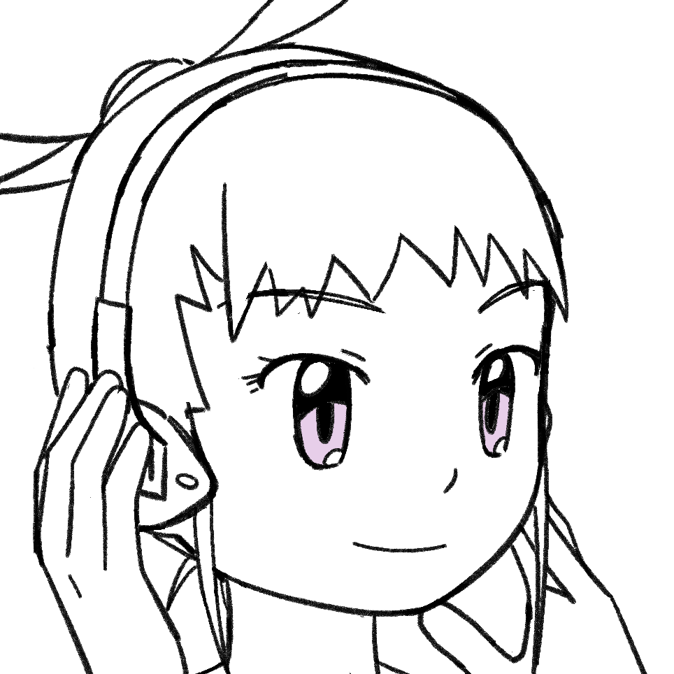 1girl, digimon, hair_ornament, hairpin, happy, heaphones, makino_ruki, partially_colored