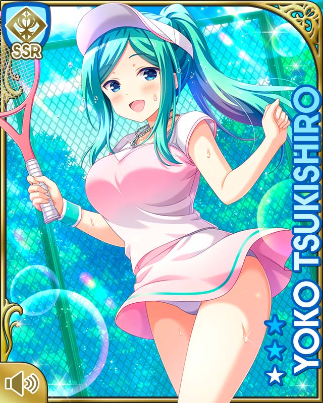 1girl, :d, ball, black-framed_eyewear, blue_eyes, blush, breasts, card_(medium)