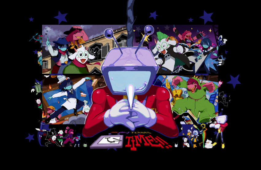 4girls, 6+boys, 6+others, animal_ears, ant_tenna, apron, armlet, band_(music)