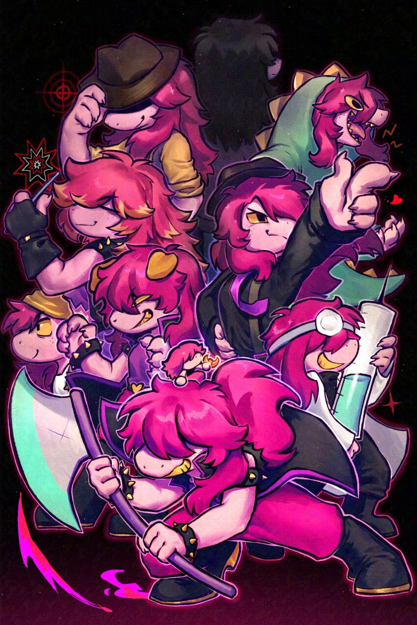 1girl, adversarial_noise, axe, black_background, black_boots, black_hat, boots, bracelet