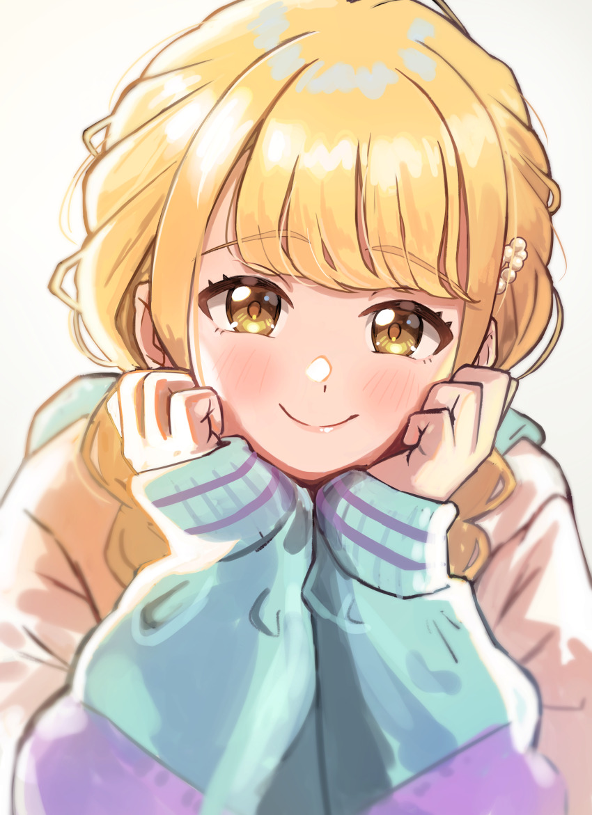 1girl, absurdres, blonde_hair, blush, closed_mouth, commentary_request, fujita_kotone, gakuen_idolmaster