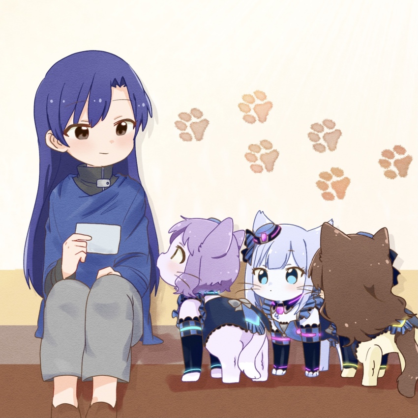 animal, animalization, blue_eyes, blue_hair, blue_robe, brown_eyes, brown_hair, cat