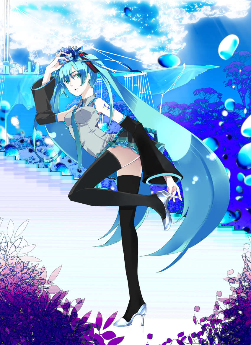 1girl, aqua_eyes, aqua_hair, bad_id, bad_pixiv_id, crown, detached_sleeves, female_focus