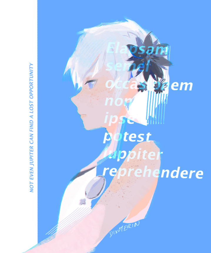 1girl, artist_name, black_flower, blue_background, blue_eyes, brooch, closed_mouth, commentary