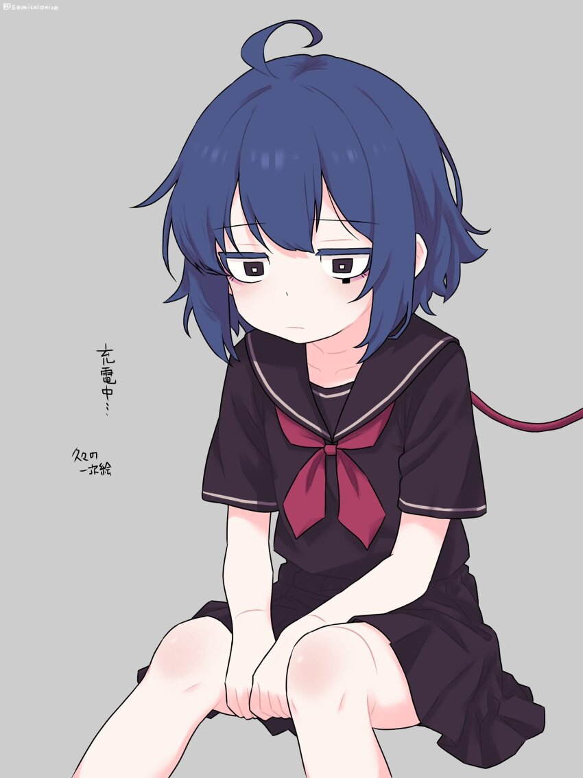 1girl, black_serafuku, blue_hair, charging_person, closed_mouth, highres, knees, original