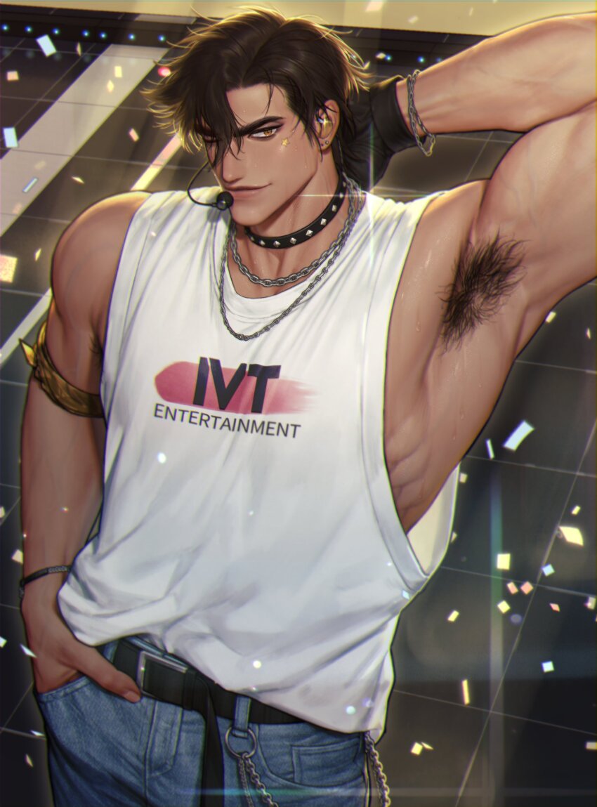 1boy, brown_hair, highres, indie_virtual_youtuber, jewelry, jigeumgat-igaja_(ni_yoll), kite_hasegawa, male_focus