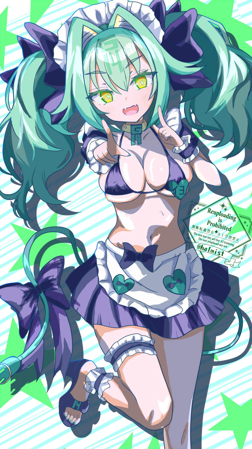 1girl, absurdres, apron, bikini, black_bikini, black_bow, black_skirt, bow