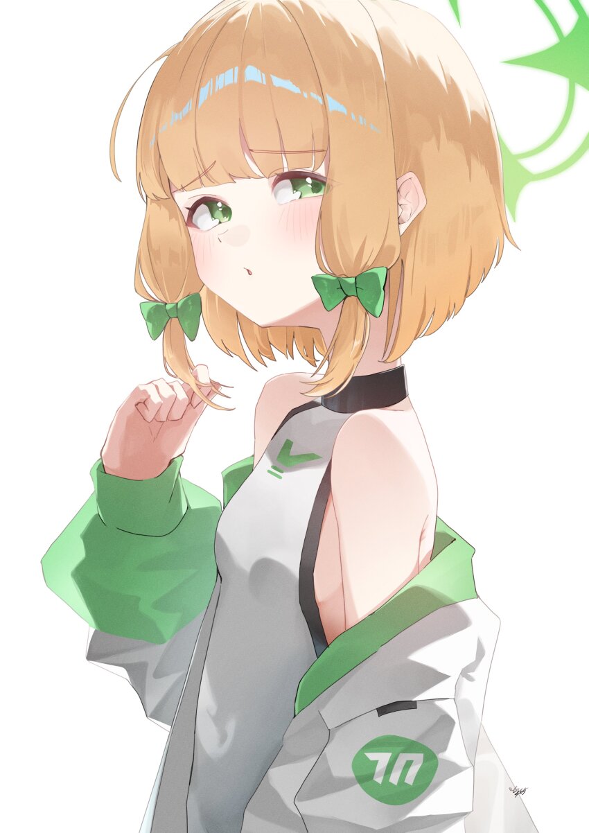 1girl, absurdres, bare_shoulders, blonde_hair, blue_archive, blush, bodysuit, bow