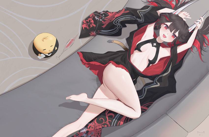 1girl, :d, absurdres, armpits, arms_behind_head, ass, azur_lane, bare_legs