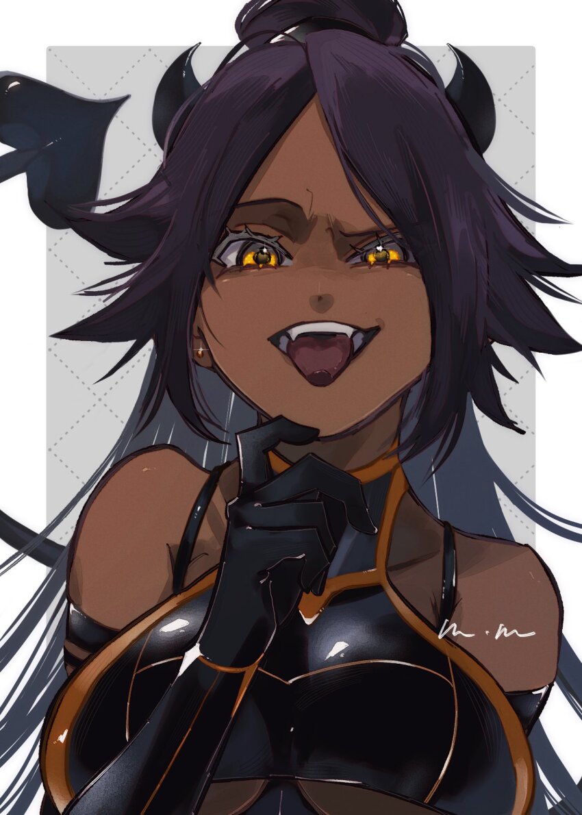 1girl, bare_shoulders, bleach, border, breasts, collarbone, dark-skinned_female, dark_skin