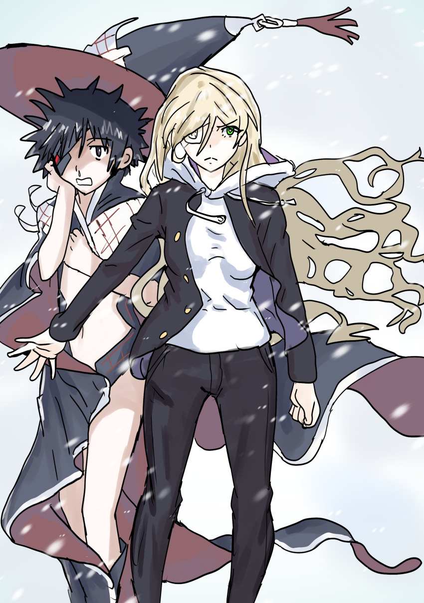 1boy, 1girl, a_certain_high_school_uniform, absurdres, black_eyes, black_hair, black_hat, black_jacket