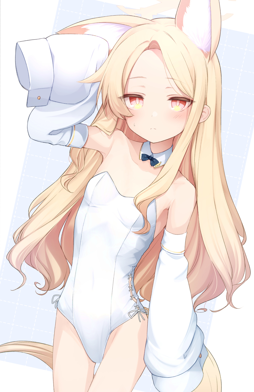 1girl, absurdres, animal_ear_fluff, animal_ears, arm_up, bare_legs, bare_shoulders, basa_rutan