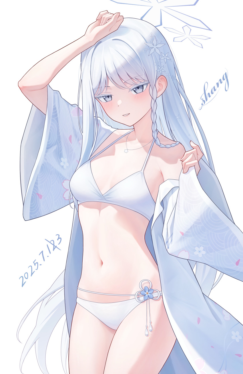 1girl, absurdres, artist_name, bikini, blue_archive, breasts, colored_eyelashes, dated