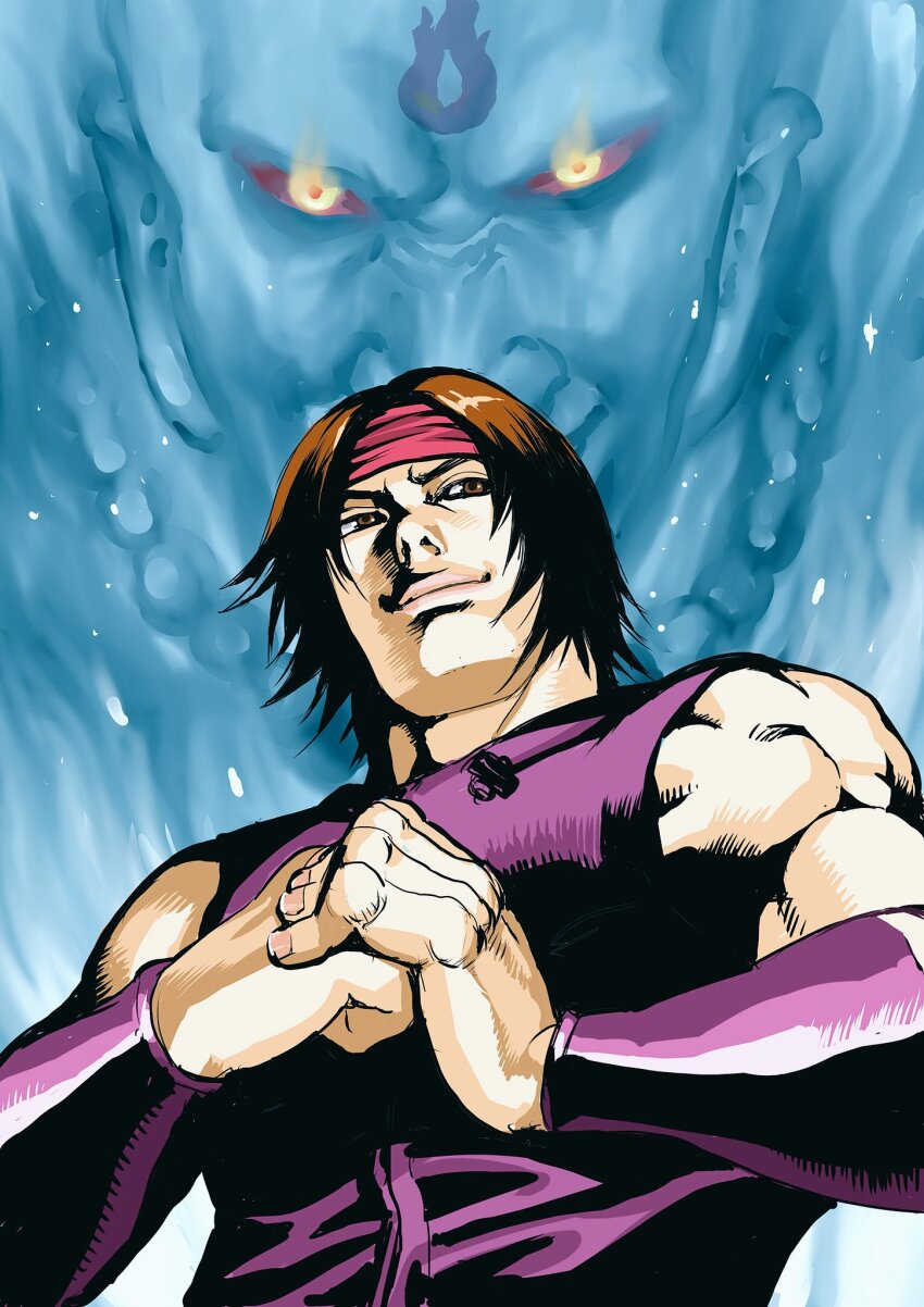 brown_eyes, brown_hair, closed_mouth, glowing, glowing_eyes, headband, highres, lips