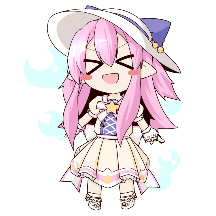 >_<, 1girl, 5k_hanasaki, blue_ribbon, boots, chibi, dress, emil_chronicle_online