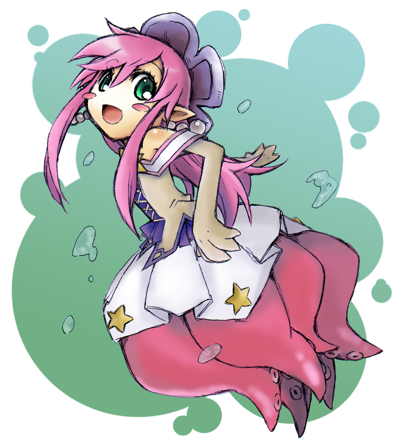 1girl, breasts, dress, earrings, emil_chronicle_online, from_side, gem, green_eyes