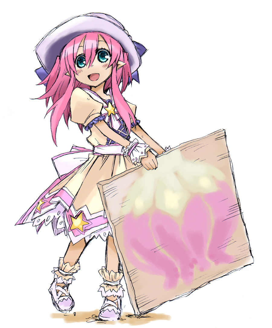 1girl, blue_ribbon, dress, emil_chronicle_online, frilled_dress, frills, hat, hat_ribbon