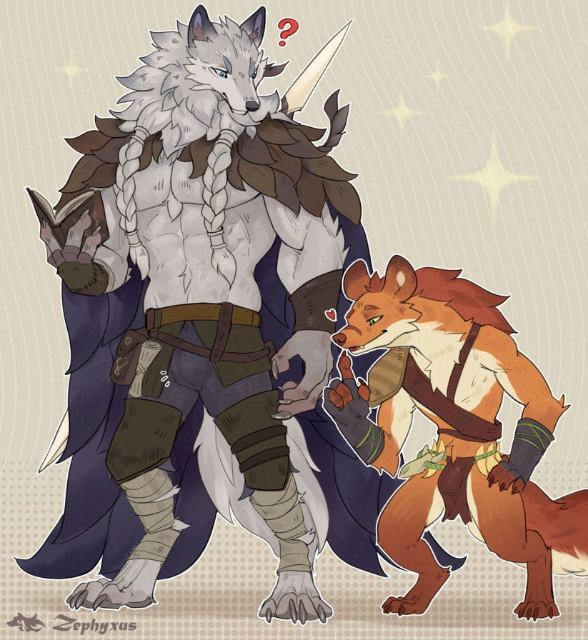 2boys, ?, abs, afk_(series), afk_journey, animal_ears, artist_logo, artist_name