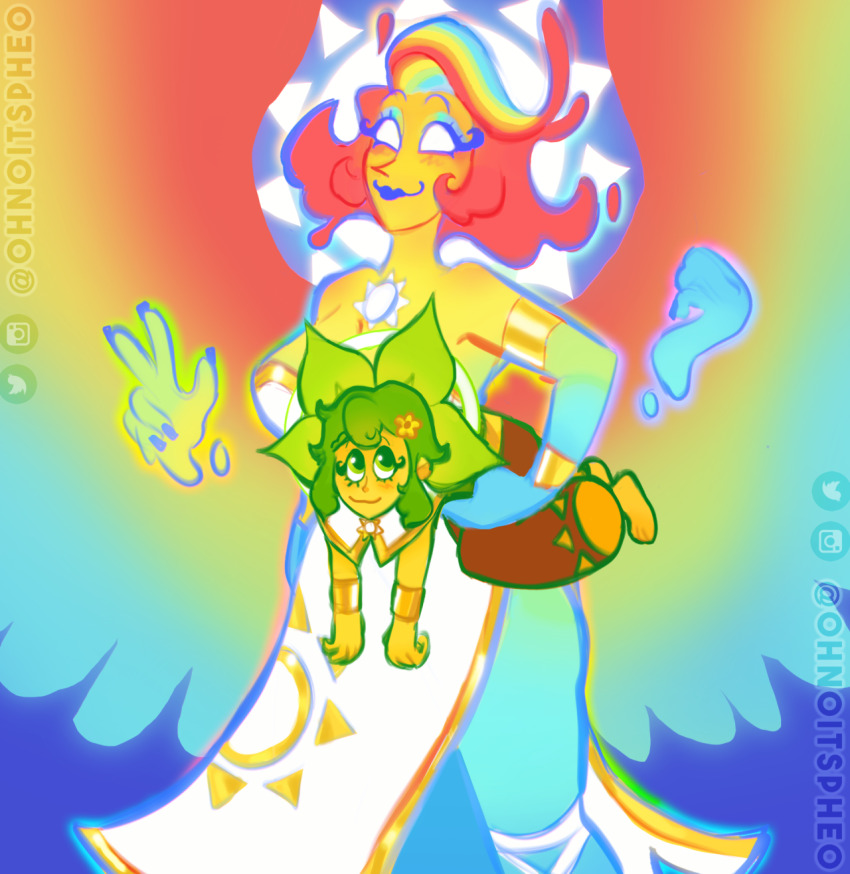 1boy, 1girl, @ohnoitspheo, angel, angel_wings, breasts, child, disembodied_hand