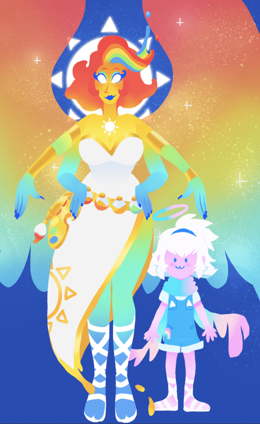 2girls, @ohnoitspheo, angel, angel_wings, breasts, child, divine_entity, extra_arms