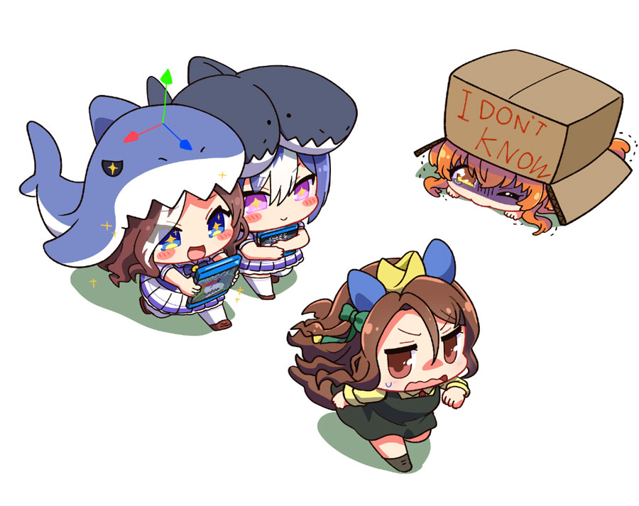 +_+, 4girls, :d, animal_costume, animal_ears, blu-ray_cover, blue_eyes, blue_hair