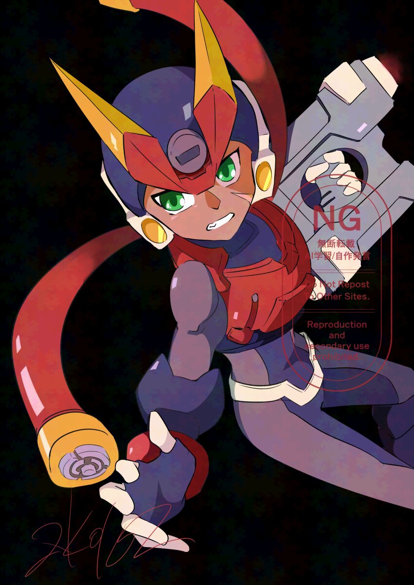 1boy, absurdres, armor, black_background, black_helmet, dark-skinned_male, dark_skin, green_eyes