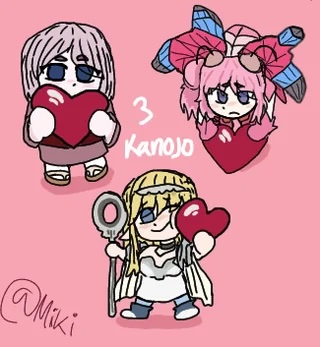 annette_(isekai_shikkaku), chibi, crossover, heart, isekai_shikkaku, kimi_no_koto_ga_dai_dai_dai_dai_daisuki_na_100-nin_no_kanojo, sacchan_(isekai_shikkaku), solulu_(isekai_shikkaku)