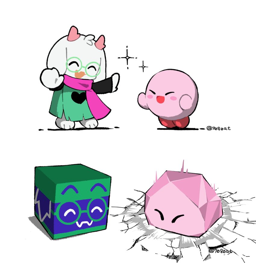 1boy, 7080at, animal_ears, artist_name, blush_stickers, closed_eyes, crack, cracked_floor