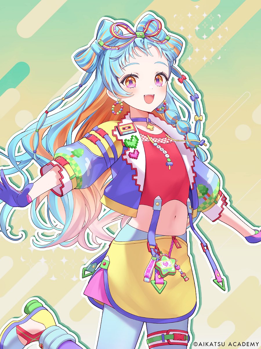 1girl, :d, aikatsu!_(series), aikatsu_academy!, blue_hair, blue_leggings, boots, braid
