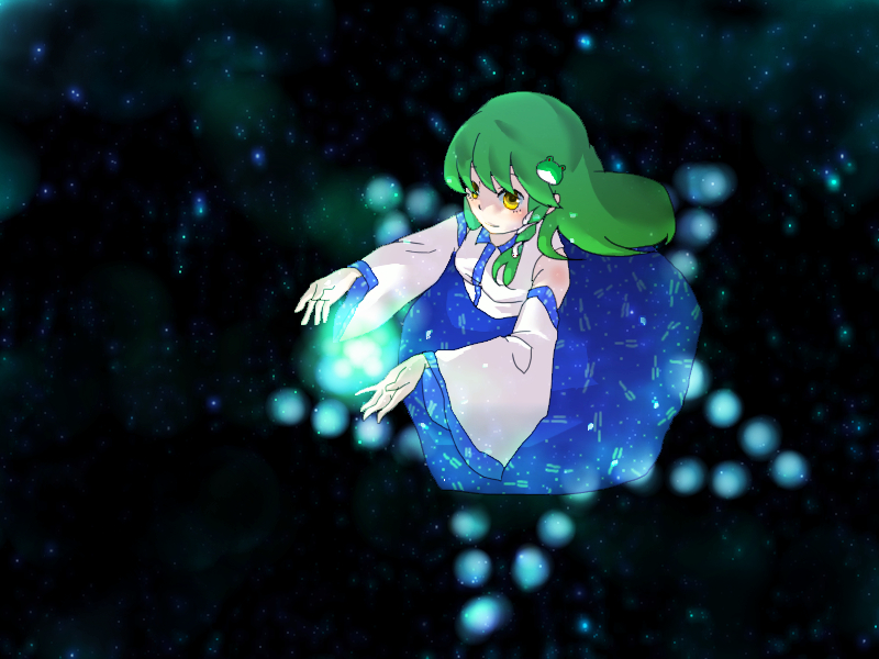 1girl, aosaki, bad_id, bad_pixiv_id, detached_sleeves, female_focus, gradient_background, green_hair