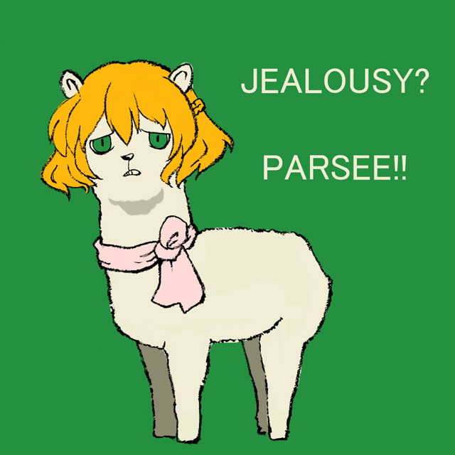 alpaca, animal_focus, animalization, blonde_hair, braid, commentary_request, english_text, full_body