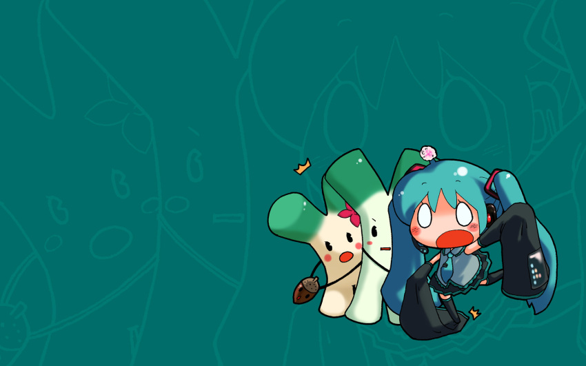 1girl, acorn, black_boots, black_skirt, black_sleeves, blue_background, blue_hair, blue_necktie