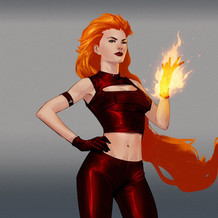 1girl, absurdres, armband, belly, black_eyes, cleavage_cutout, clothing_cutout, dc_comics