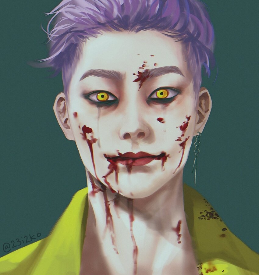 1boy, 23i2ko, bags_under_eyes, blood, blood_on_clothes, blood_on_face, blood_splatter, coat