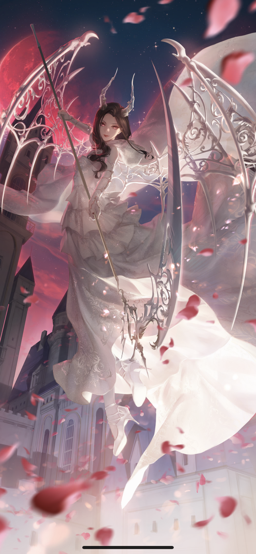 1girl, a_gloomy_start_(shining_nikki), arm_warmers, artist_request, bare_shoulders, black_hair, breasts, castle