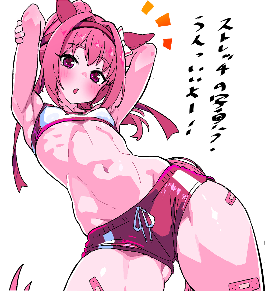 1girl, animal_ears, armpits, bandaid, bandaid_on_leg, bandaid_on_thigh, buruma, commentary