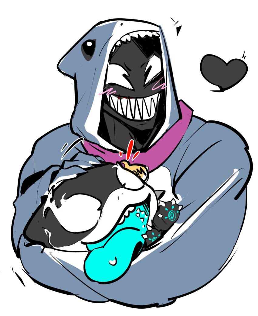 2boys, blush, chinese_commentary, commentary_request, fangs, fidorubeibi, grin, headpat