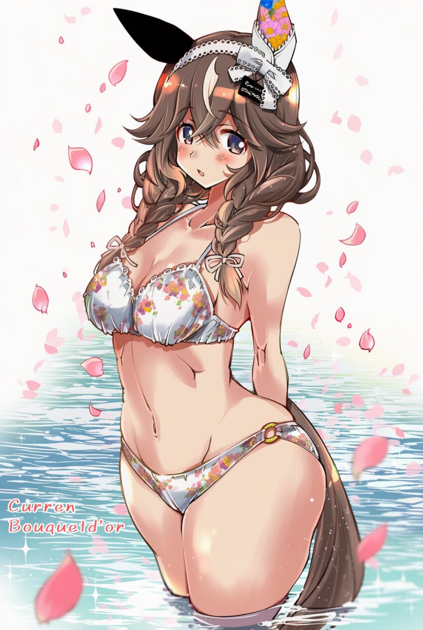 1girl, aibanousagi, animal_ears, blush, breasts, brown_hair, commentary_request, curren_bouquetd'or_(umamusume)