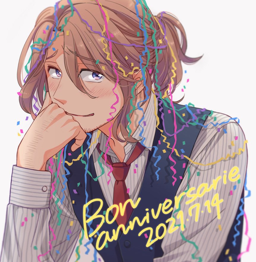 1boy, axis_powers_hetalia, blonde_hair, blue_eyes, blush, collared_shirt, dated, facial_hair