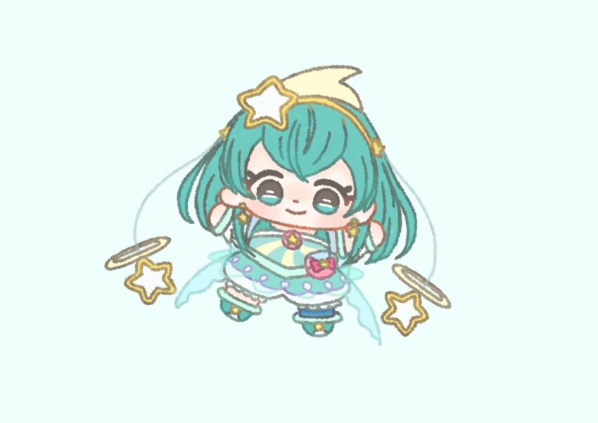 1girl, anklet, antennae, aqua_background, aqua_boots, aqua_dress, aqua_eyes, aqua_hair