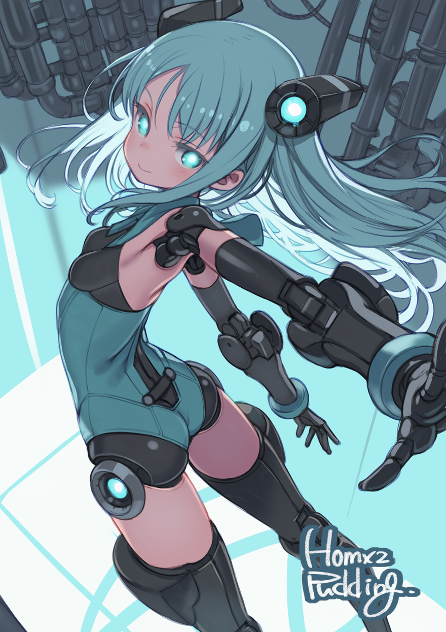 1girl, alice_gear_aegis, ass, blue_eyes, blue_hair, blue_leotard, breasts, closed_mouth