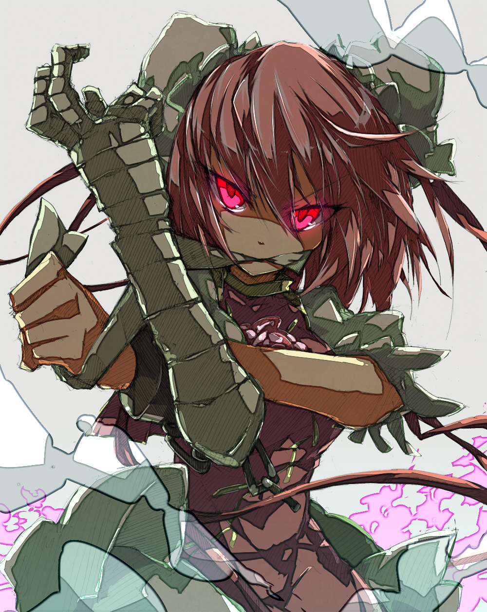 1girl, bandages, bun_cover, chain, chinese_clothes, double_bun, female_focus, flower