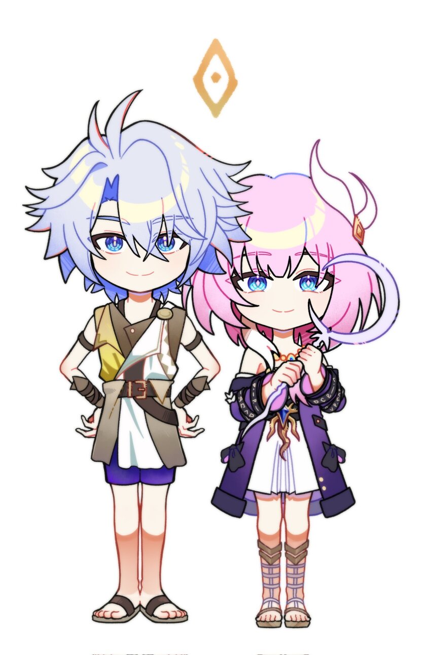 1boy, 1girl, ahoge, ceremonial_blade_(honkai:_star_rail), coat, commentary, cyrene_(philia093)_(honkai:_star_rail), cyrene_(honkai:_star_rail)