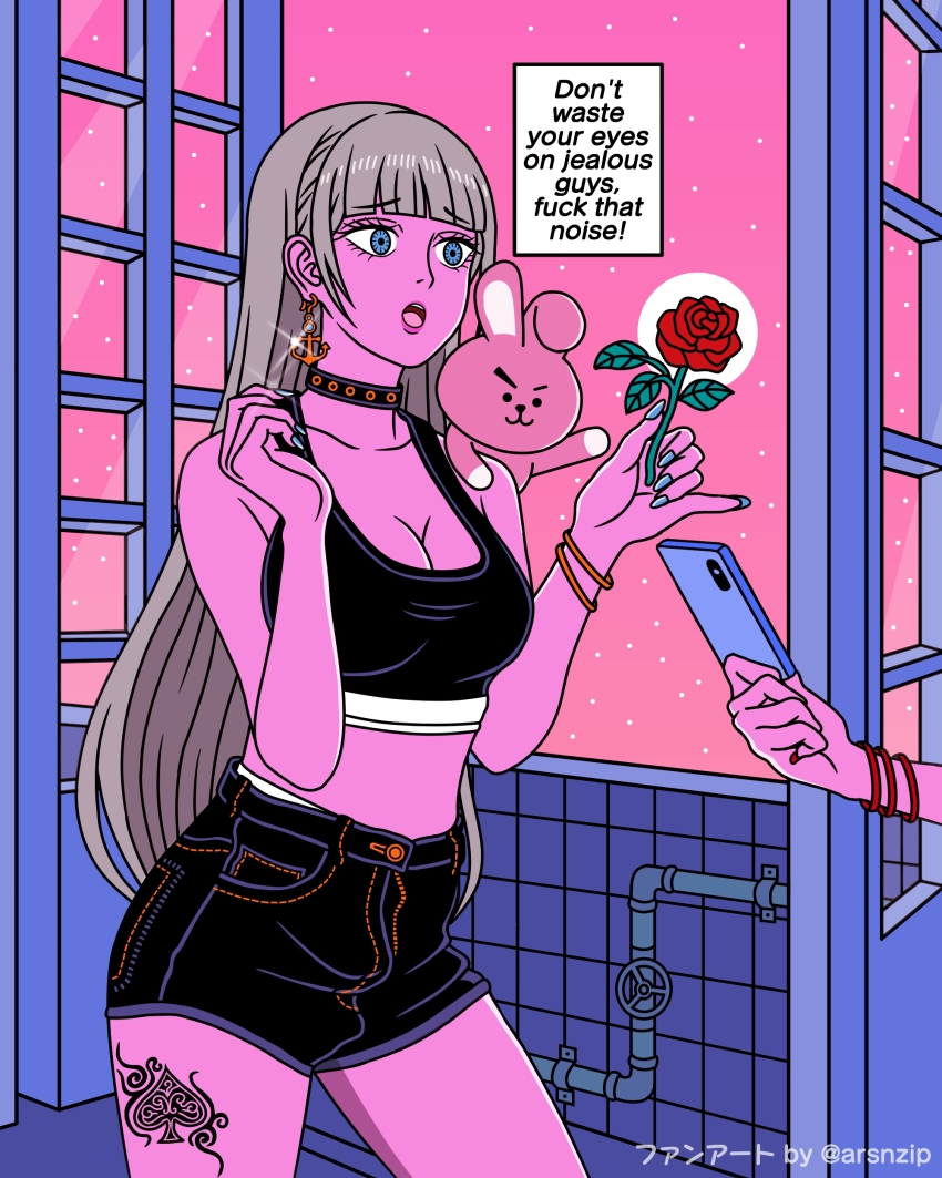 1girl, absurdres, anchor_symbol, arsnzip, artist_name, black_shorts, blonde_hair, blue_eyes