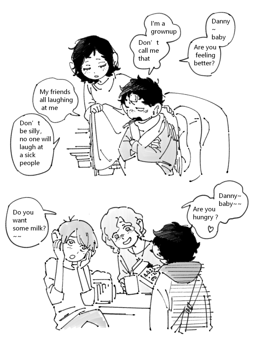 2boys, 2girls, artist_request, character_request, chilchuck's_wife, chilchuck_tims, dandan_(dungeon_meshi), dungeon_meshi