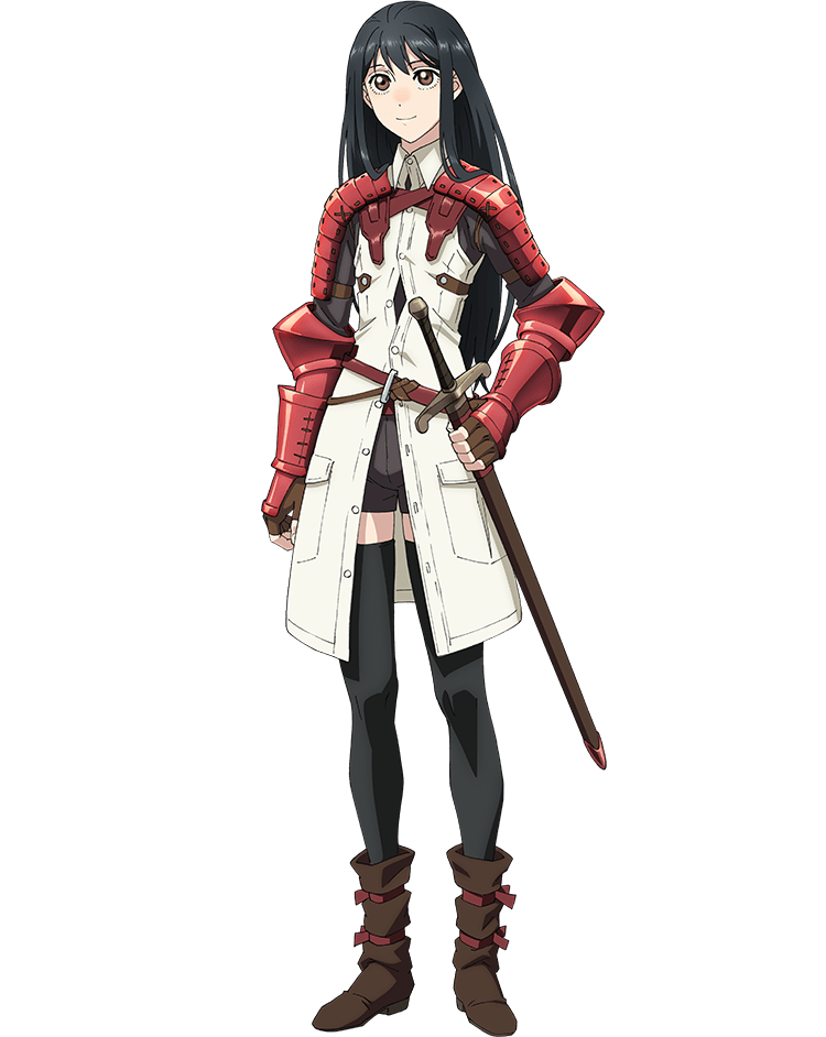 1girl, angeline_(s-rank_musume), armor, belt, black_hair, boots, boukensha_ni_naritai_to_miyako_ni_deteitta_musume_ga_s_rank_ni_natteta, brown_boots