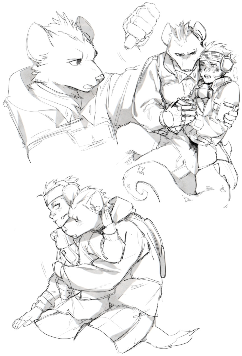 2boys, absurdres, arknights, bandaid, bandaid_on_face, bandaid_on_nose, bandana, chameleon_boy